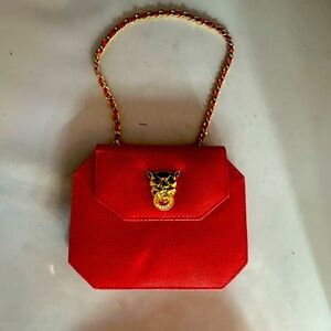 Fire engine Red leather small shoulder bag